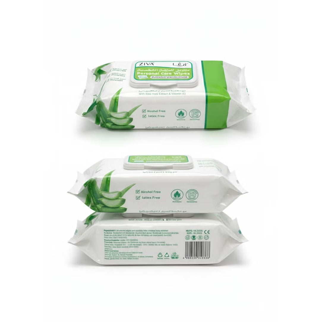 Ziva Personal Care Wipes with Aloe Vera & Vitamin E - 64 Wipes