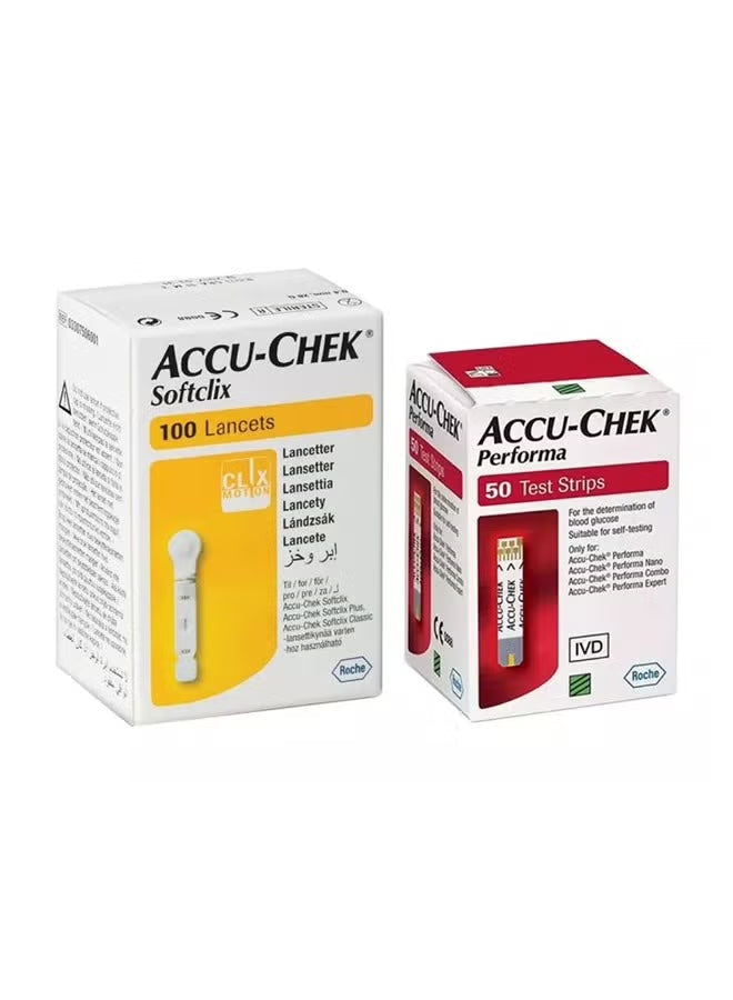 Accu-Chek Performa Test Strips 50s + Softclix Lancets 100s - Bundle Pack, Blood Glucose Test Strips