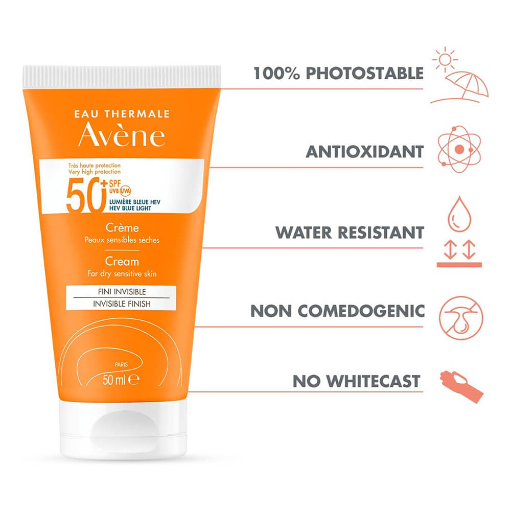 Avène SPF 50+ sunscreen – lightweight, water-resistant formula