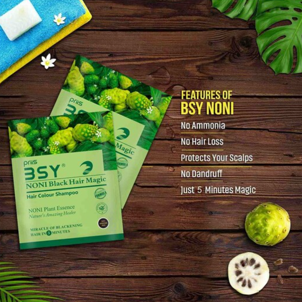 BSY Noni Black Hair Magic Color Shampoo - (20ml x 2 Sachets), Shampoo