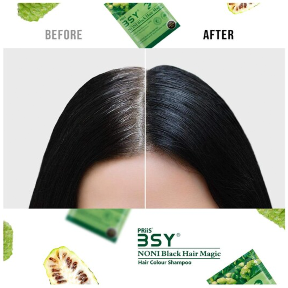 BSY Noni Black Hair Magic Color Shampoo - (20ml x 2 Sachets), Shampoo