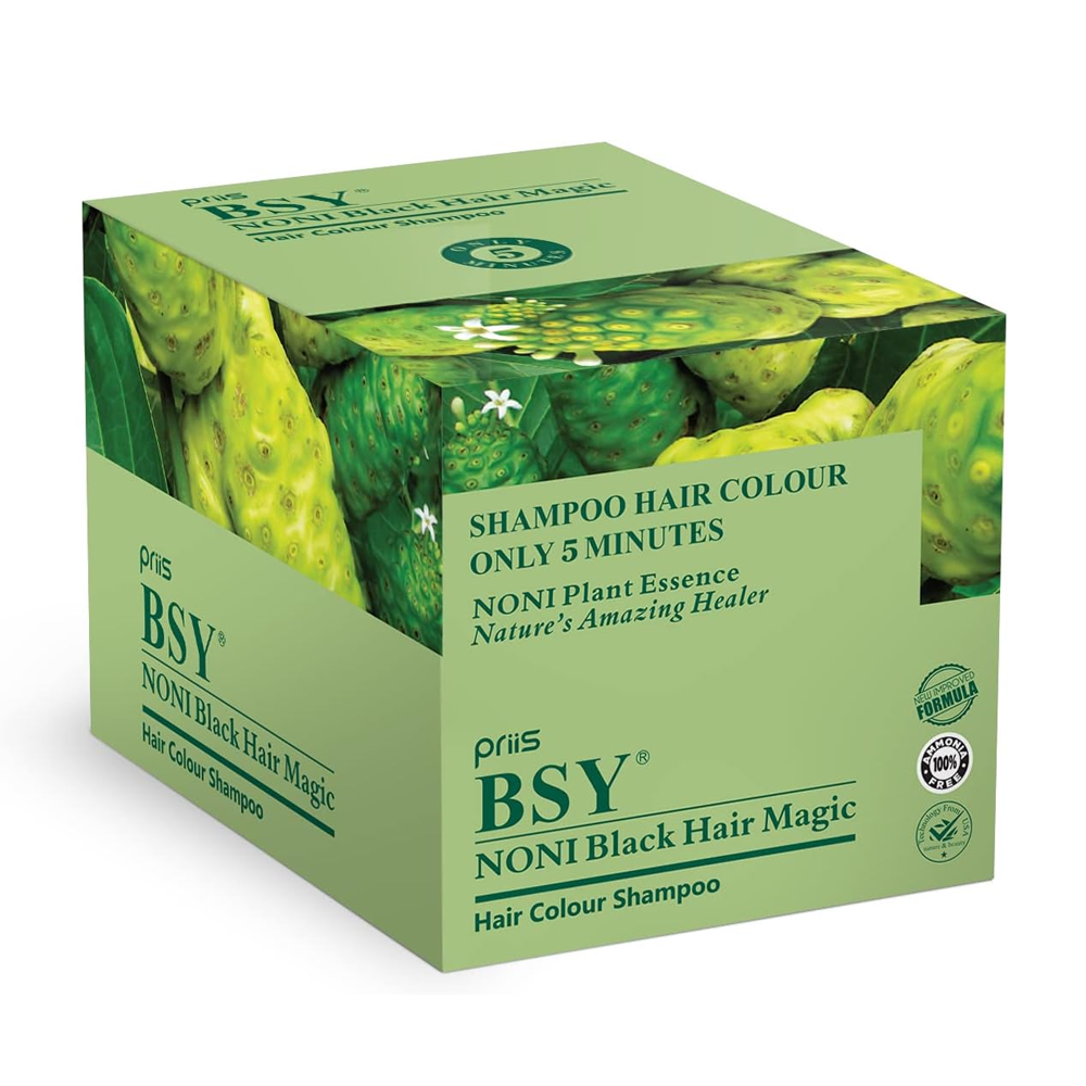 BSY Noni Black Hair Magic Dye Shampoo - 12ml x 24 Sachets, Hair Color
