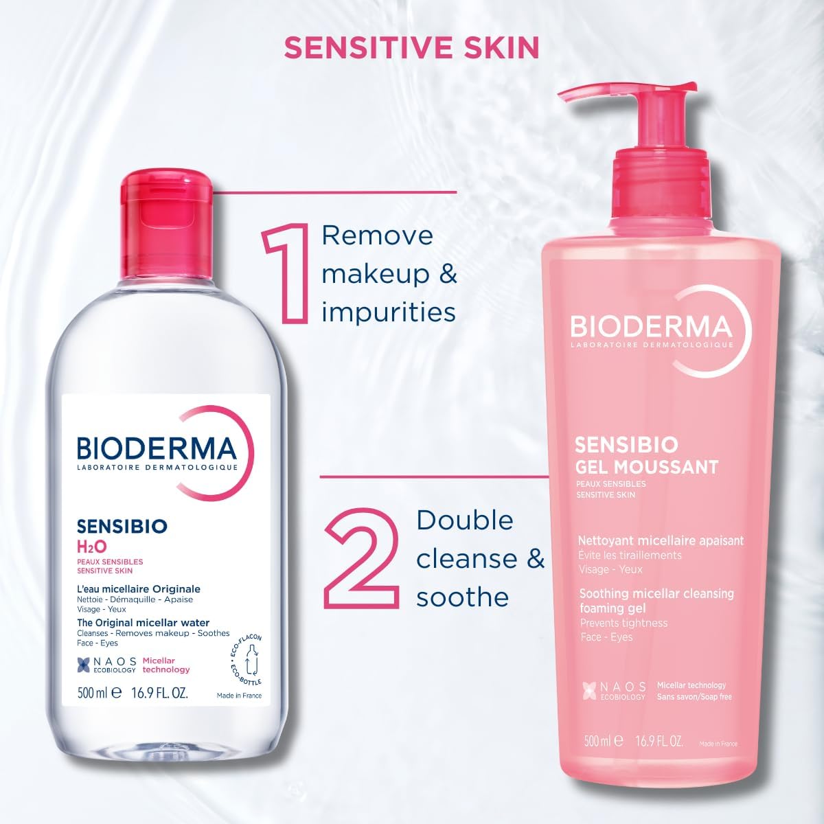 Bioderma Sensibio H2O Make-Up Remover Micellar Water - 500ml (Pack of 2), Makeup Removers