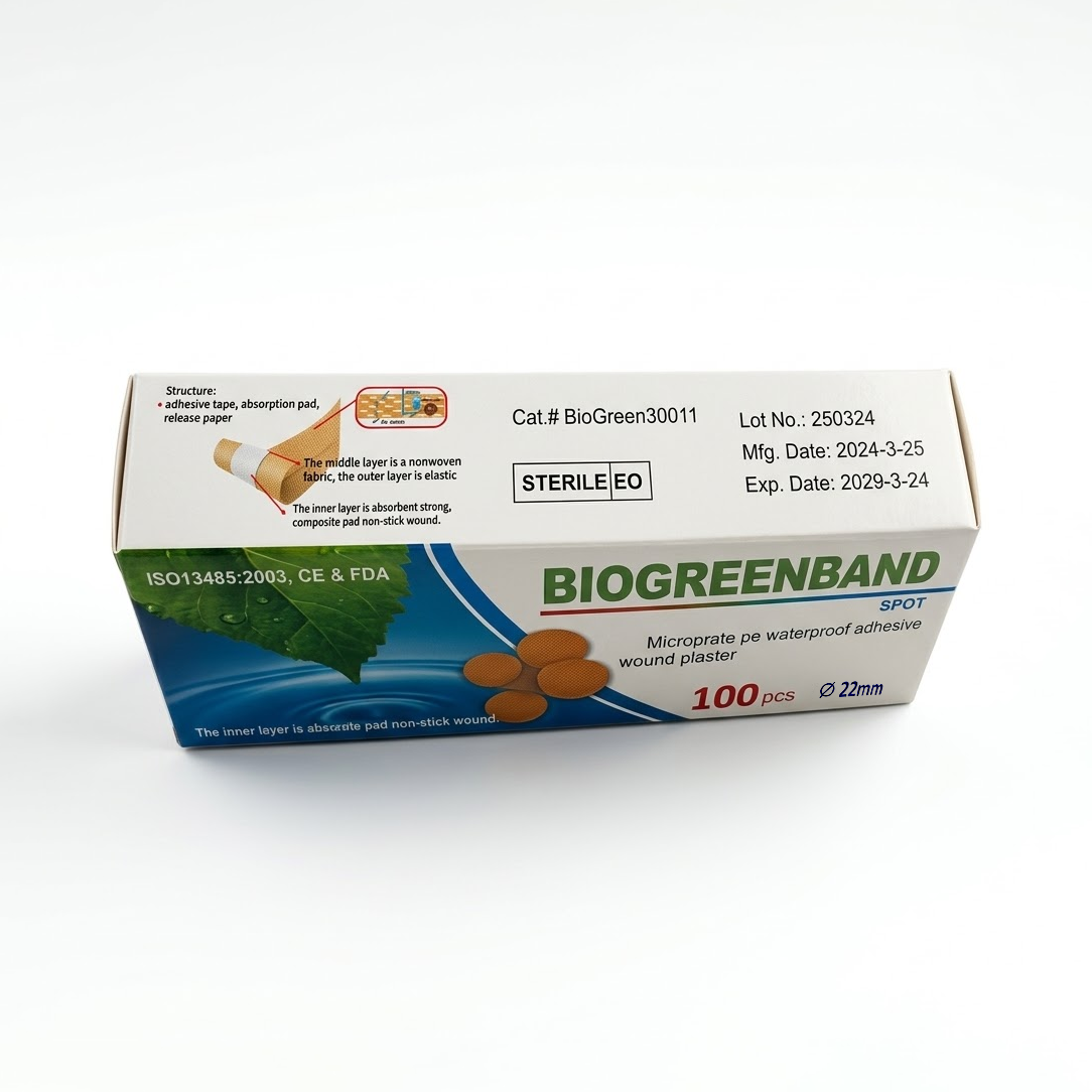 Biogreen Spot Plaster – Sterile Adhesive Wound Cover 100pcs, Adhesive Bandages & Plasters
