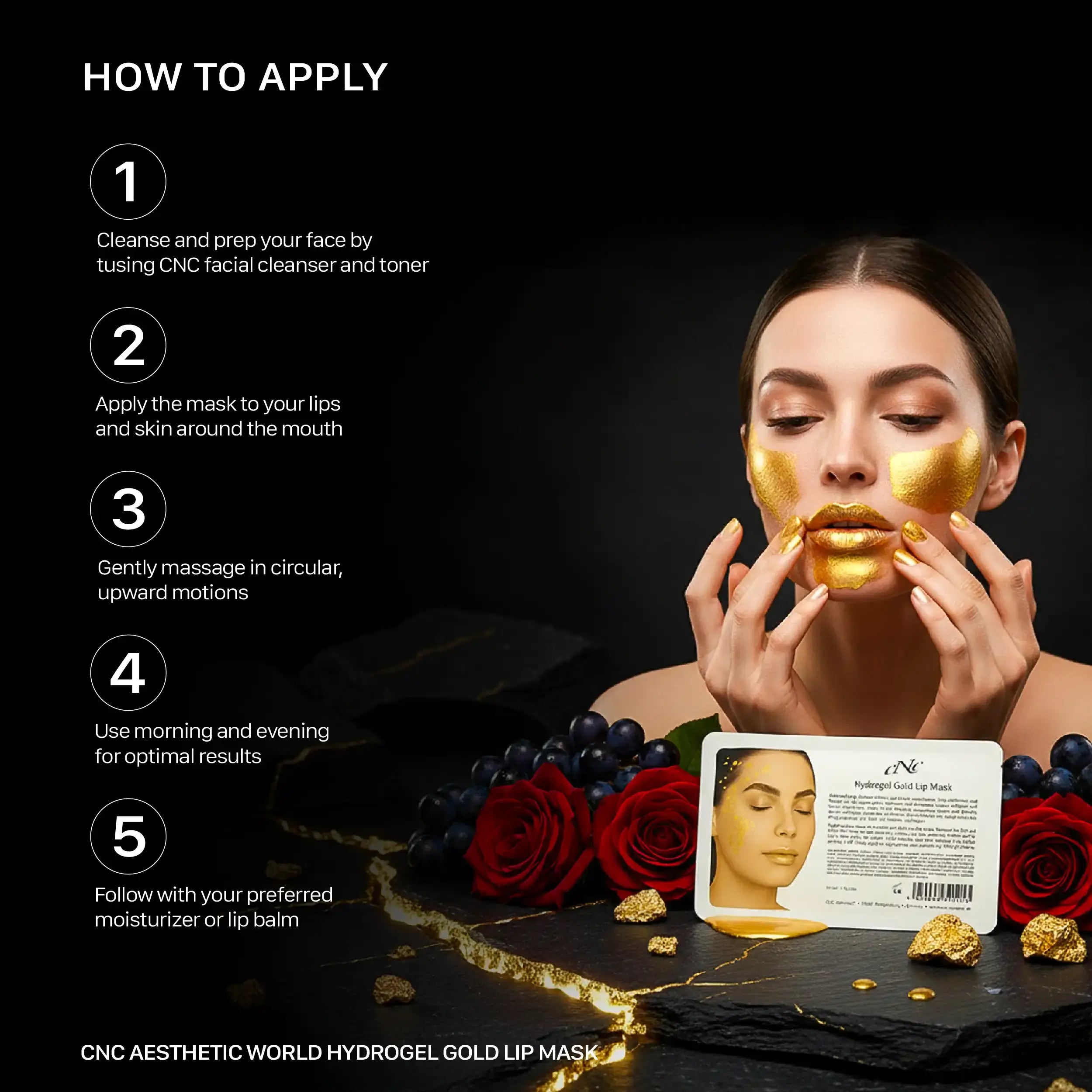 CNC Aesthetic World Hydrogel Gold Lip Mask – 2 Pieces