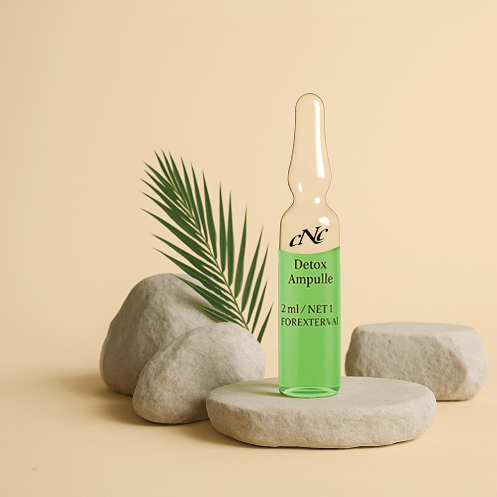 CNC Detox Ampoules 10x2ml – lightweight formula in glass vials to clarify, soothe, and balance stressed or oily skin.