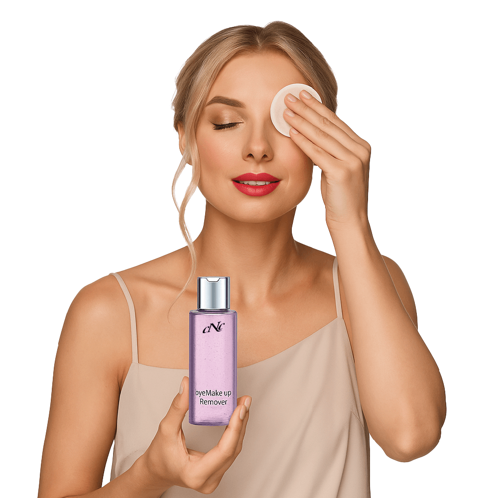 CNC Eye Makeup Remover 100ml – lightweight liquid cleanser for delicate eye area, hydrates while cleansing.