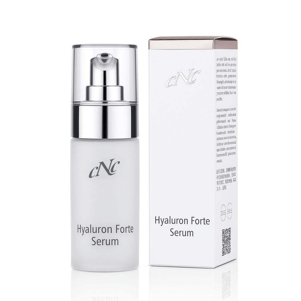 CNC Hyaluron Forte Serum 30ml – intensive hydrating serum in a sleek glass bottle, designed to plump fine lines and boost skin moisture.