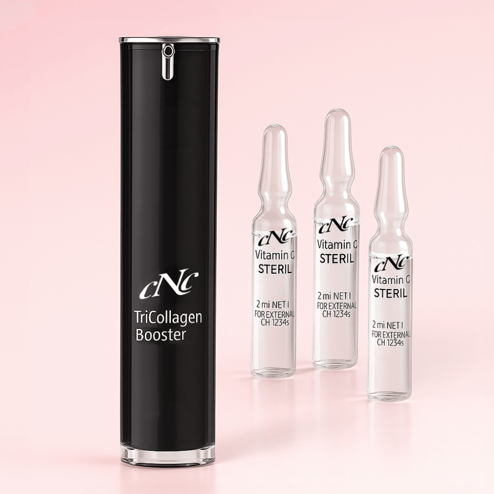 CNC Anti-Aging Set – TriCollagen 50ml cream paired with Vitamin C ampoules to support skin regeneration and luminosity.