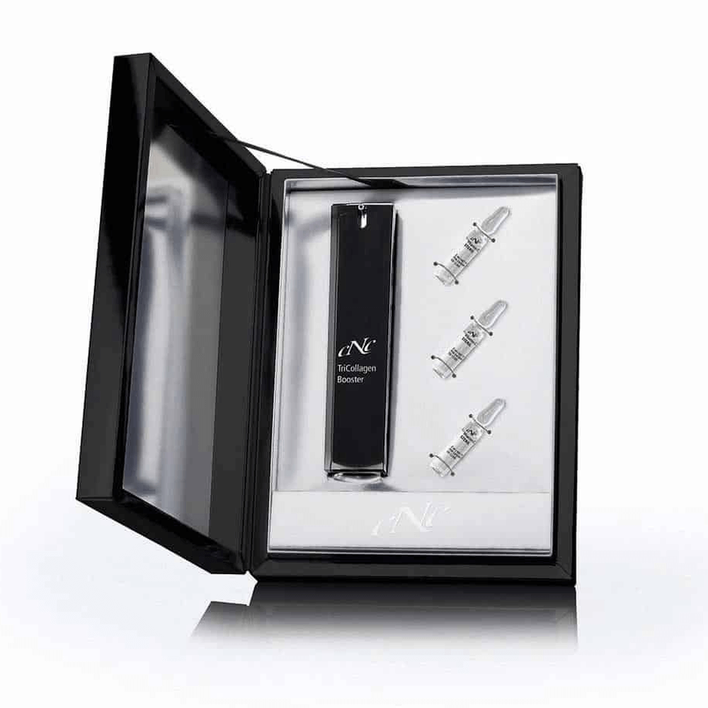 CNC TriCollagen Booster 50ml with 3x2ml Vitamin C Serum – intensive anti-aging duo designed to firm, brighten, and revitalize the skin.