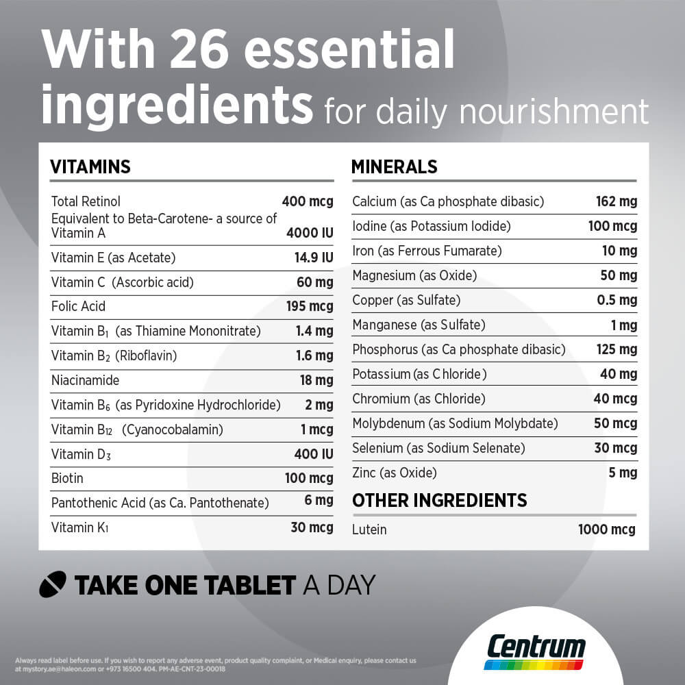 Centrum Silver with Lutein - 30 Tablets, Multivitamin Supplements