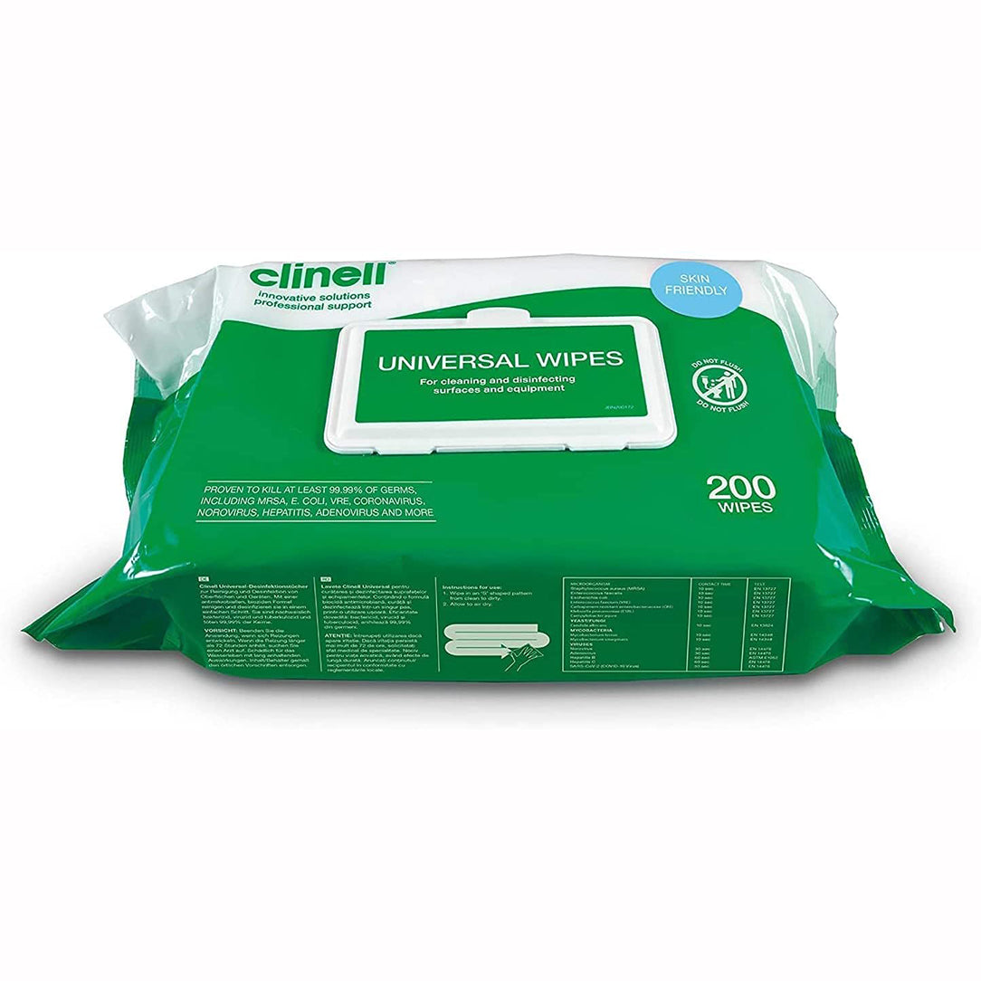 Clinell Universal Cleaning & Disinfectant Wipes - Pack of 200s, Antiseptics & Cleaning Supplies