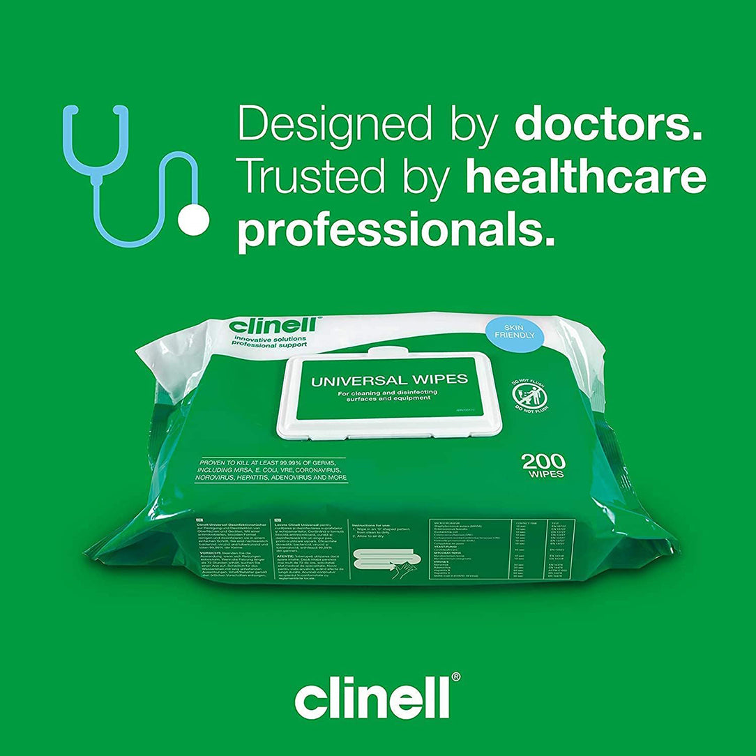 Clinell Universal Cleaning & Disinfectant Wipes - Pack of 200s, Antiseptics & Cleaning Supplies
