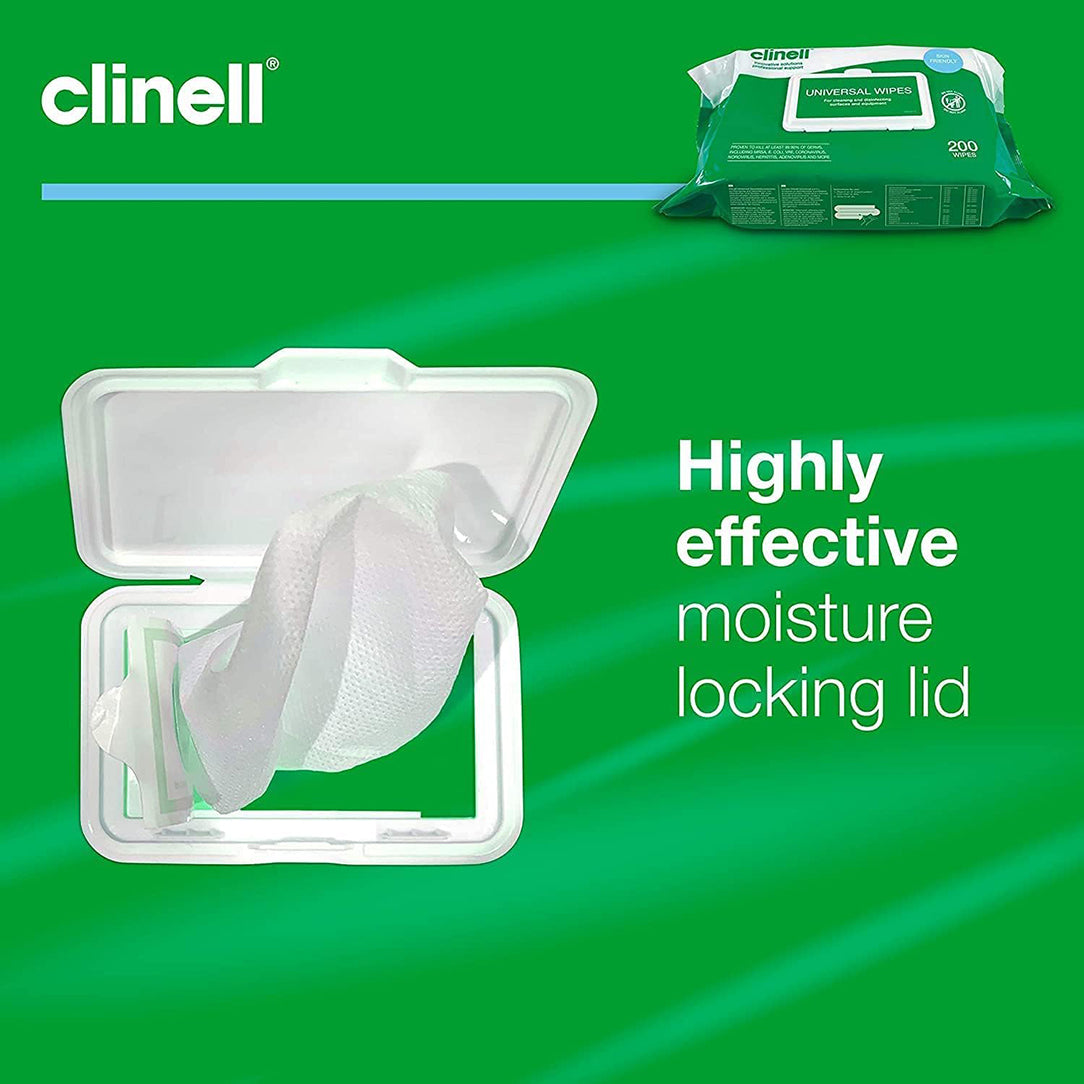 Clinell Universal Cleaning & Disinfectant Wipes - Pack of 200s, Antiseptics & Cleaning Supplies