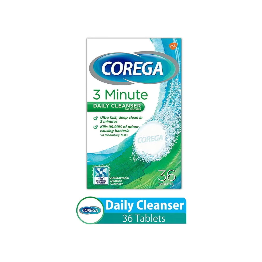 Corega Denture Cleanser Tablets 3-Minute Formula - 36 Tabs, Denture Cleaners