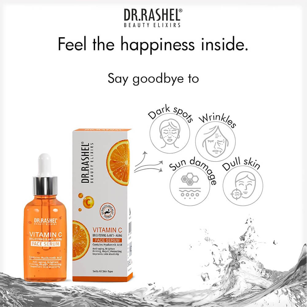 Glass dropper bottle of DR.RASHEL Vitamin C serum for radiant skin