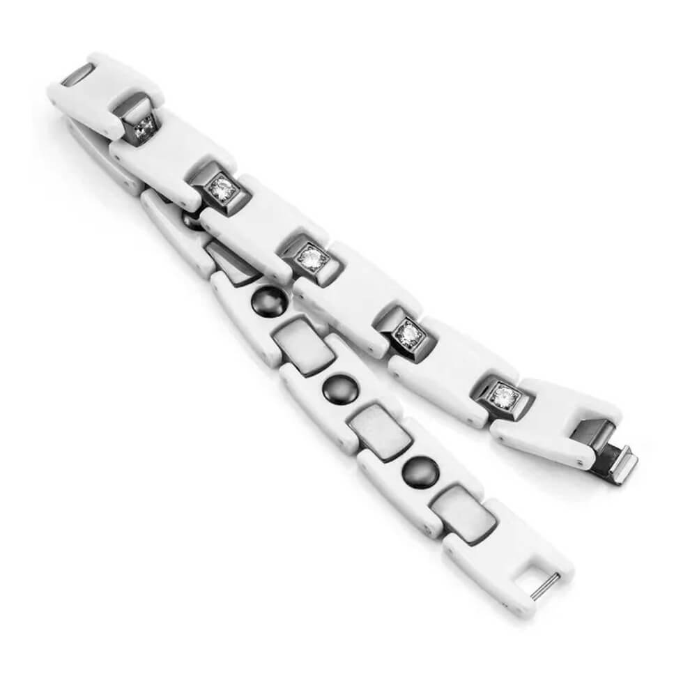 Stylish magnetic therapy bracelet in white and silver – DUDDOO D-9066