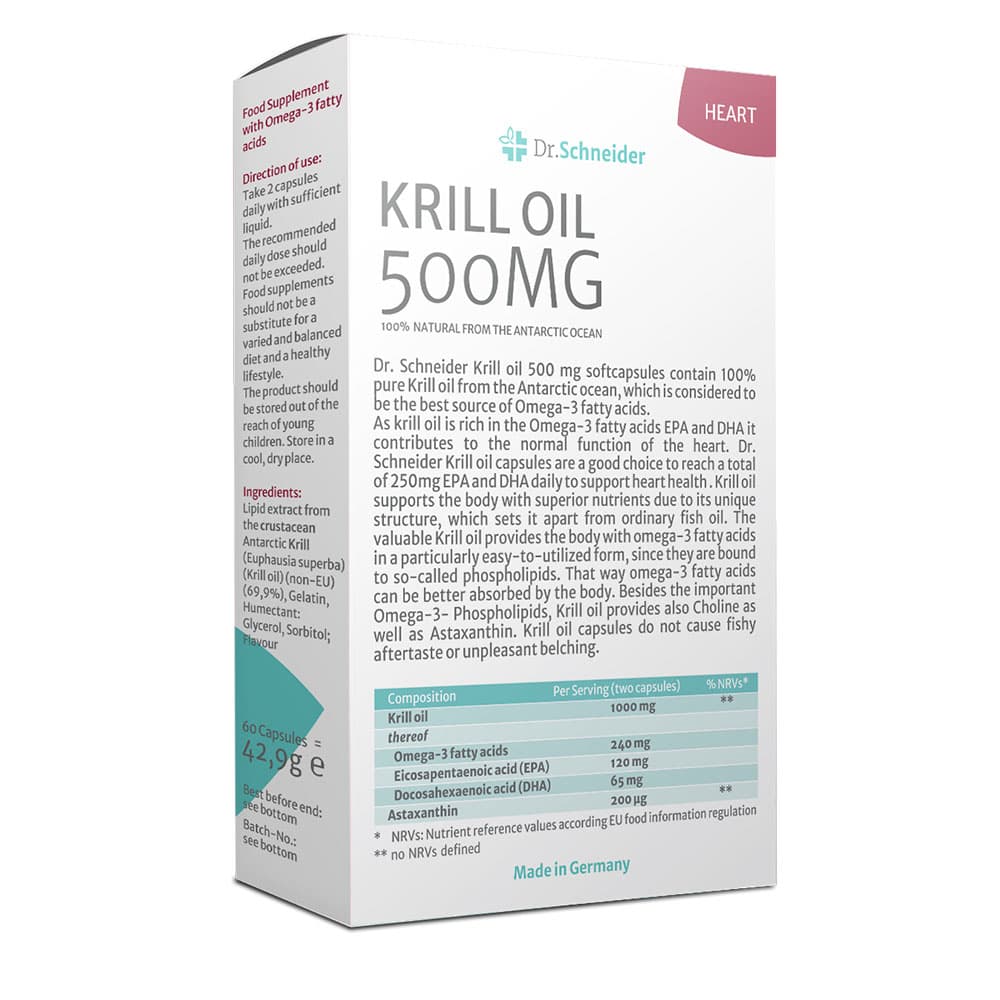 High-strength krill oil softgel capsules – Dr. Schneider 500mg