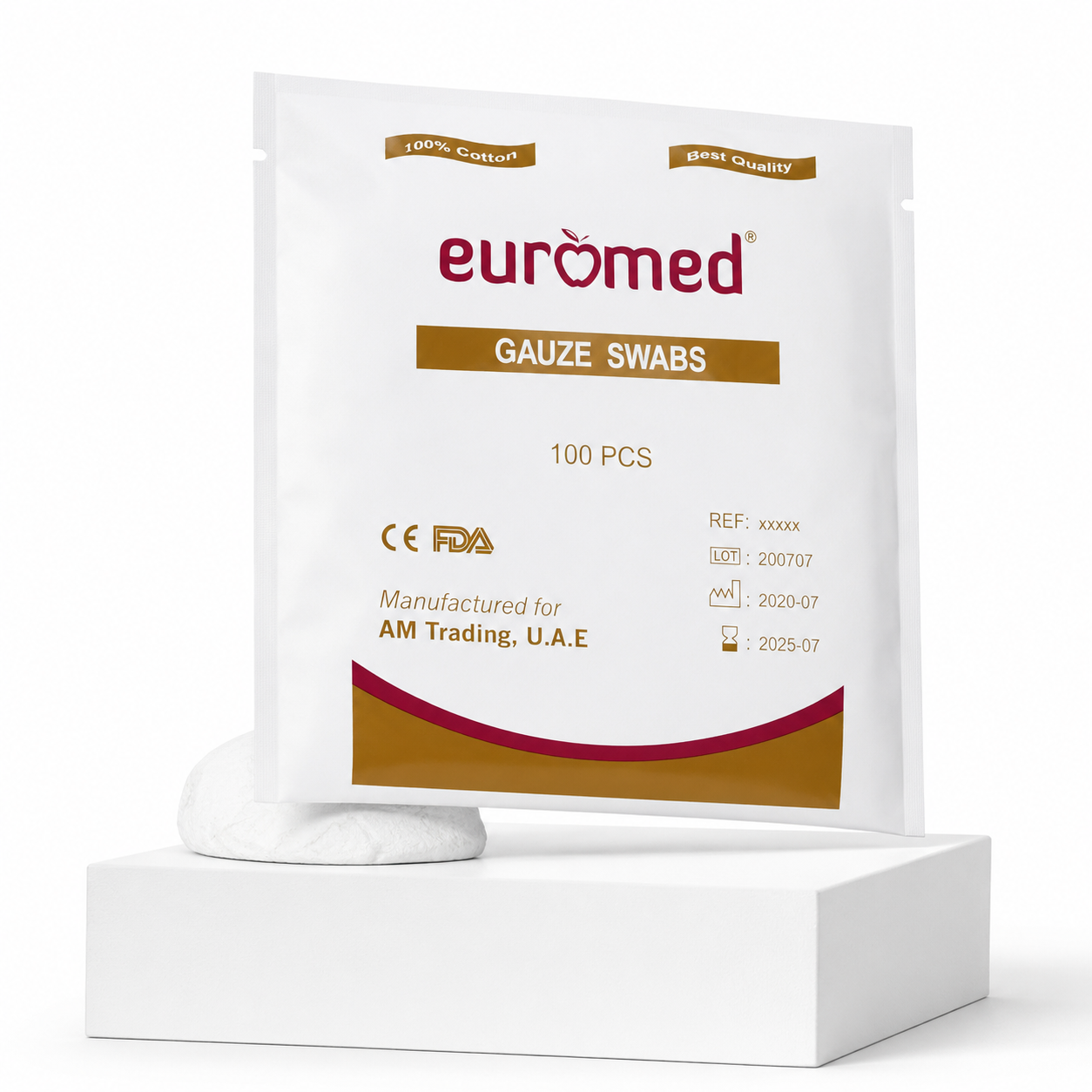 Euromed Non-Sterile Gauze Swabs 5 x 5 cm - 8-Ply , Pack of 100s, Gauze & Wound Dressings