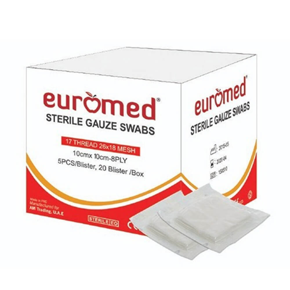 Euromed Sterile Gauze 10x10cm – 12-ply, 20-pack medical use
