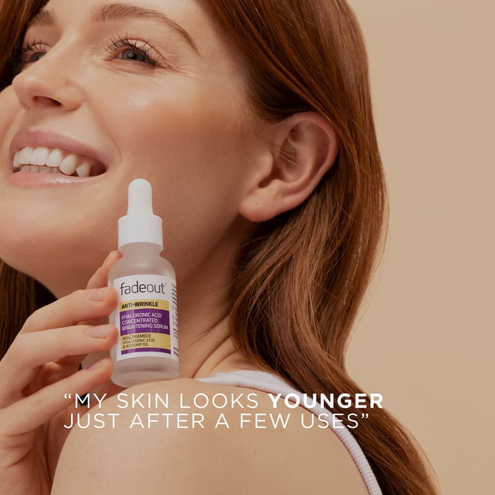 Daily anti-wrinkle brightening serum in white bottle – Fade Out