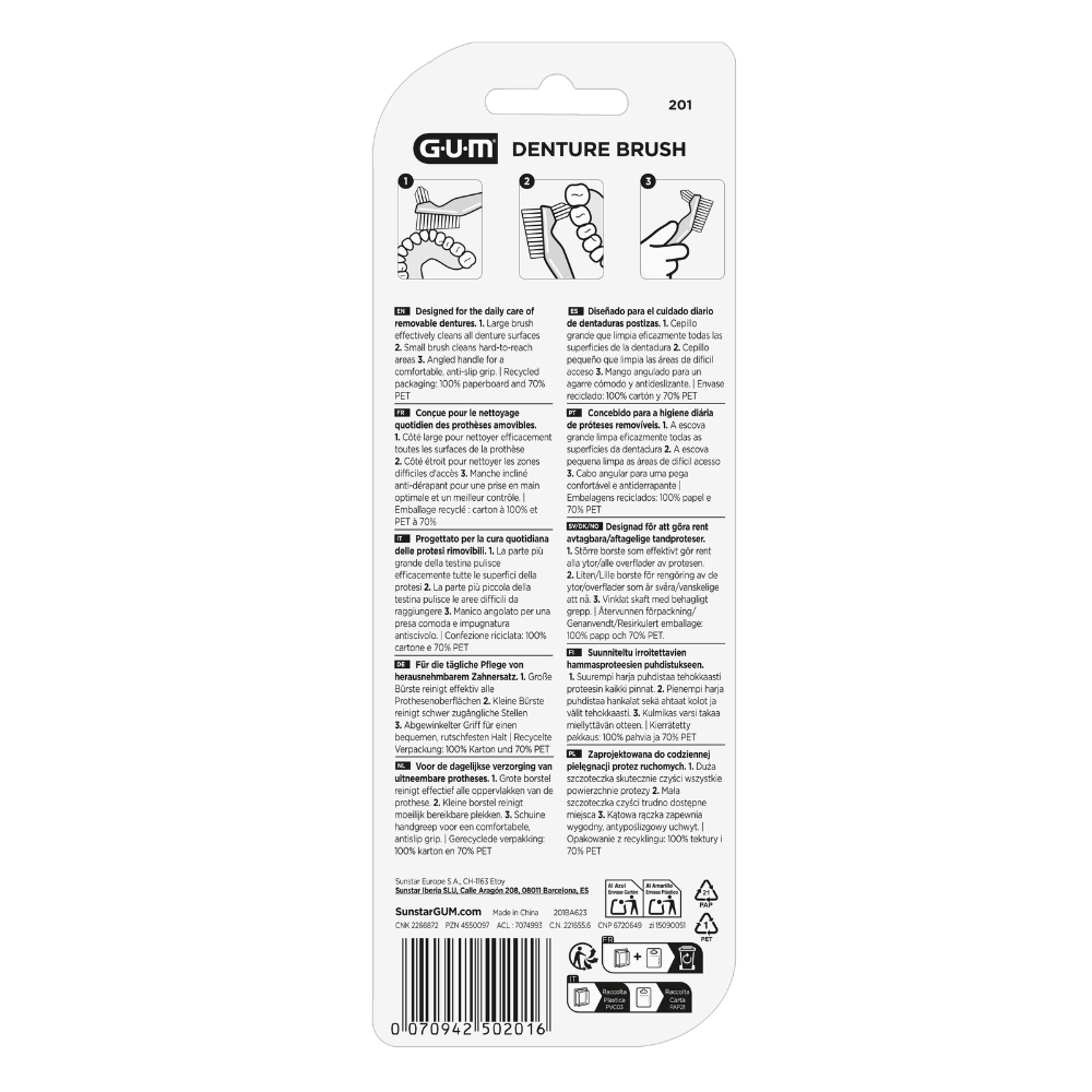 GUM Denture Brush 201M, Denture Cleaners