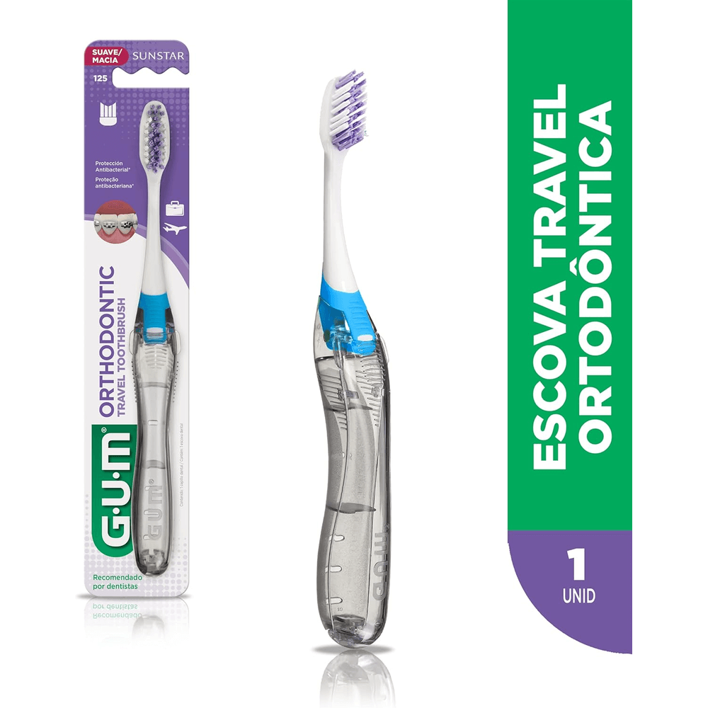 GUM Orthodontic Soft Toothbrush Travel 125M, Manual Toothbrushes
