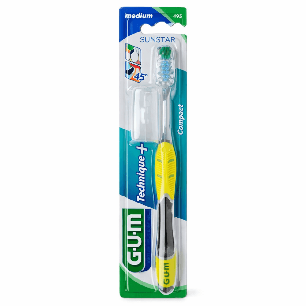 GUM Technique+ Compact Medium Toothbrush - 493ME, Manual Toothbrushes