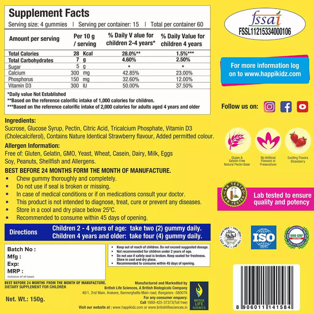 Happi Kidz Calcium + Vitamin D Gummies 30s KNIGHTS PHARMACY