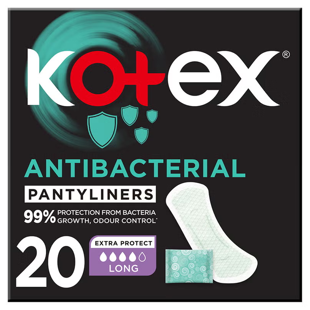 Kotex Antibacterial Daily Panty Liners Long - Pack of 20, Panty Liners