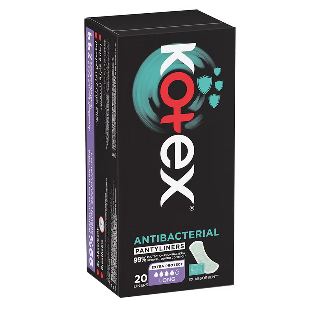 Kotex Antibacterial Daily Panty Liners Long - Pack of 20, Panty Liners