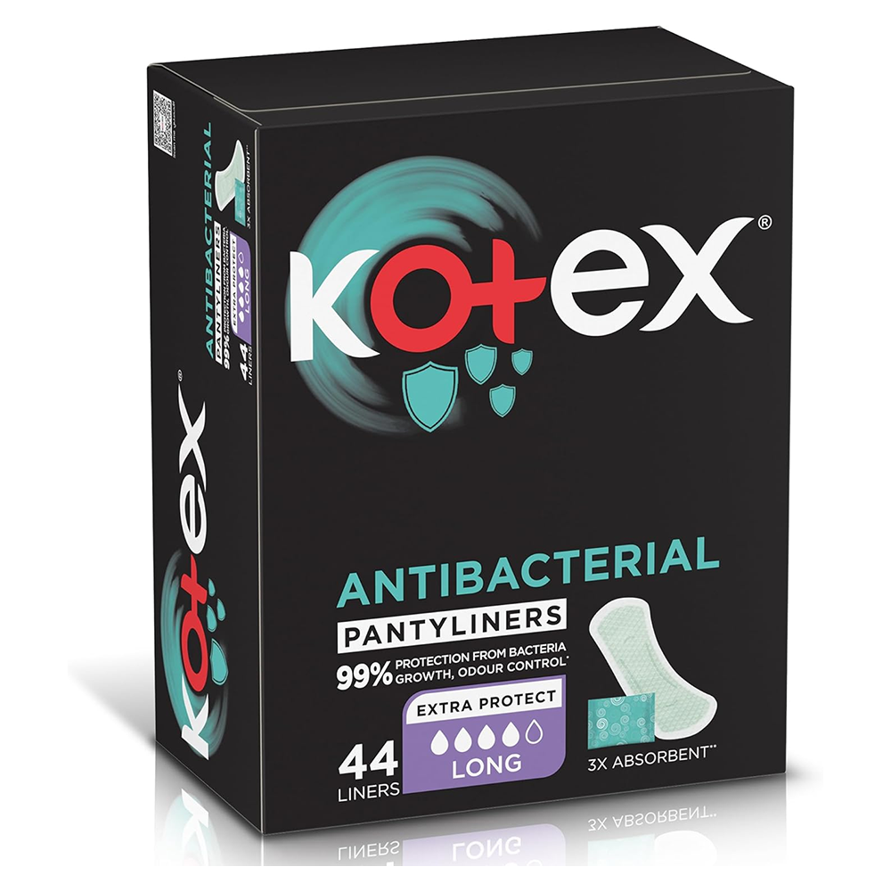 Kotex Antibacterial Daily Panty Liners Long - Pack of 44, Panty Liners