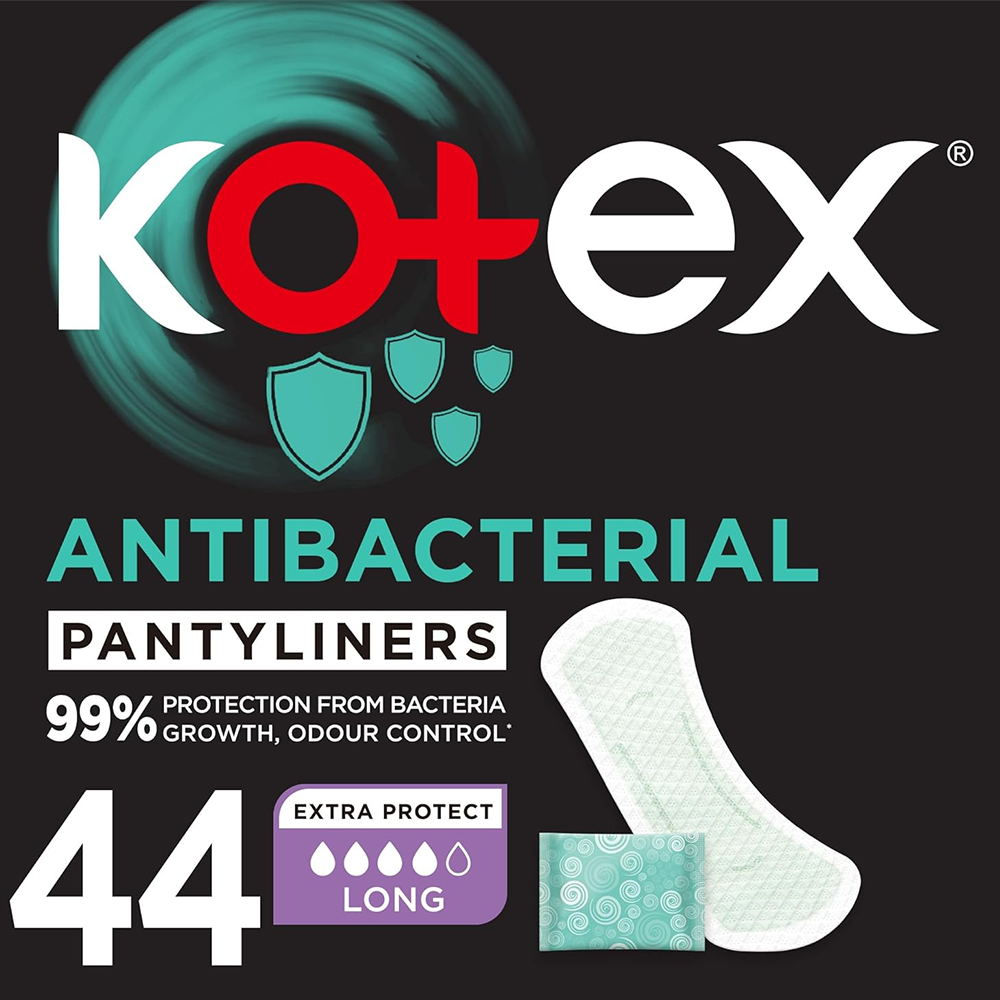 Kotex Antibacterial Daily Panty Liners Long - Pack of 44, Panty Liners