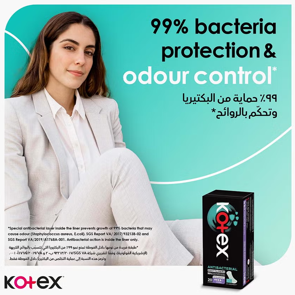 Kotex Antibacterial Daily Panty Liners Long - Pack of 44, Panty Liners