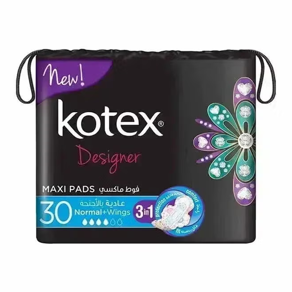 Kotex Maxi Slim Sanitary Pads with Wings Normal, Coconut Scent - Pack of 30, Menstrual Pads & Protectors