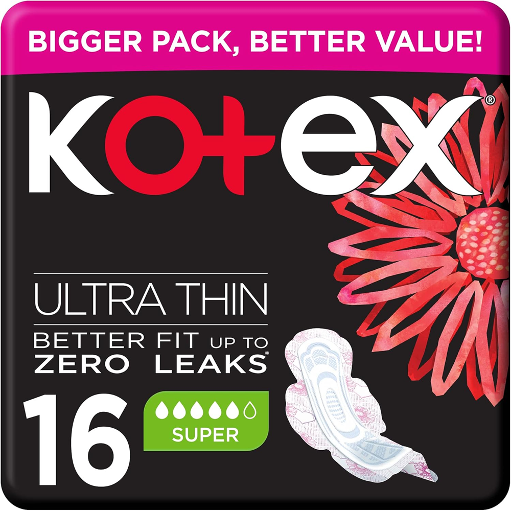 Kotex Ultrathin Super Pads with Wings - Pack of 16, Menstrual Pads & Protectors