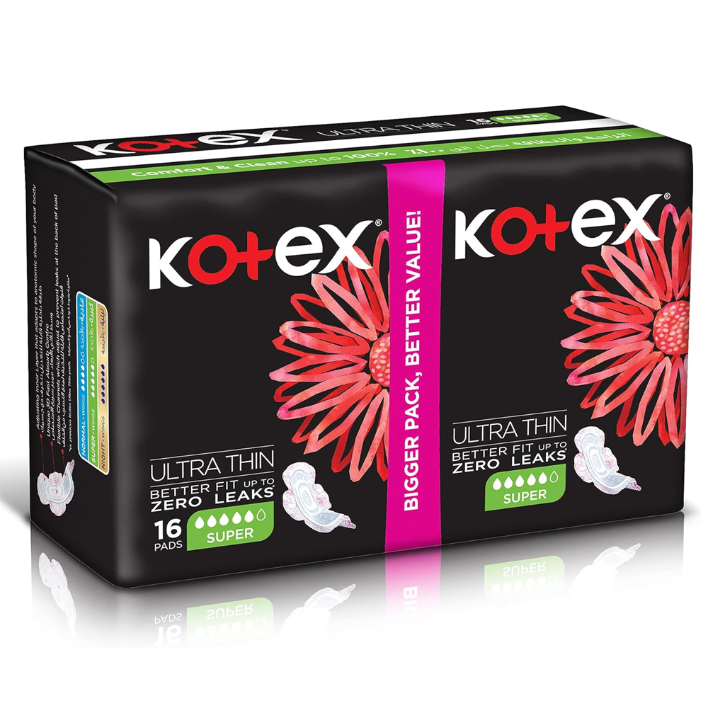 Kotex Ultrathin Super Pads with Wings - Pack of 16, Menstrual Pads & Protectors