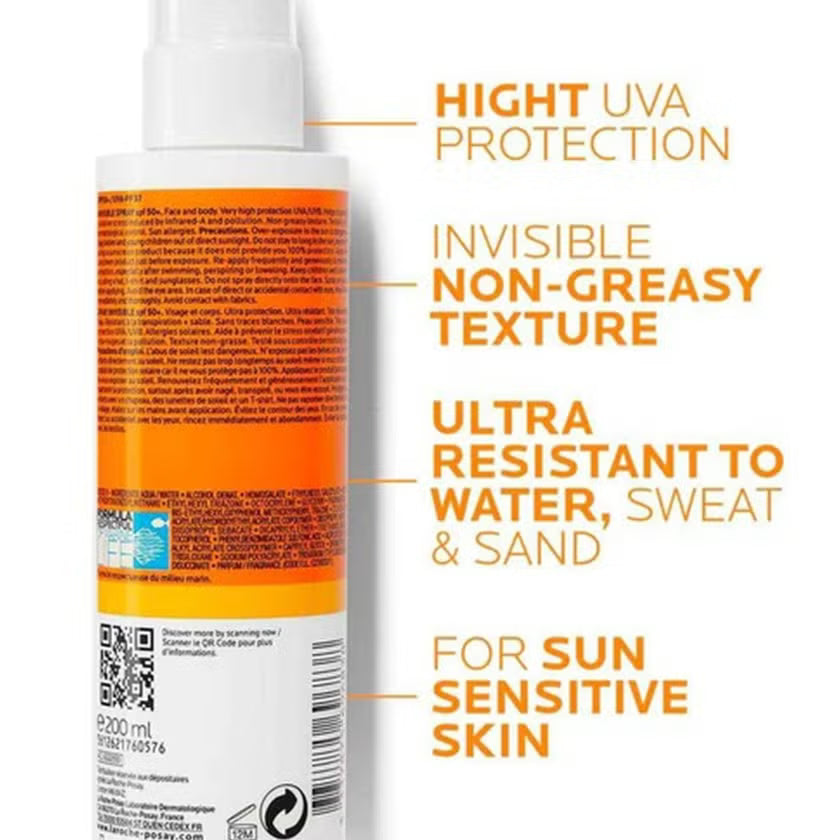 La Roche-Posay Anthelios SPF 50+ Invisible Body Sunscreen Spray - 200ml, Sunscreen
