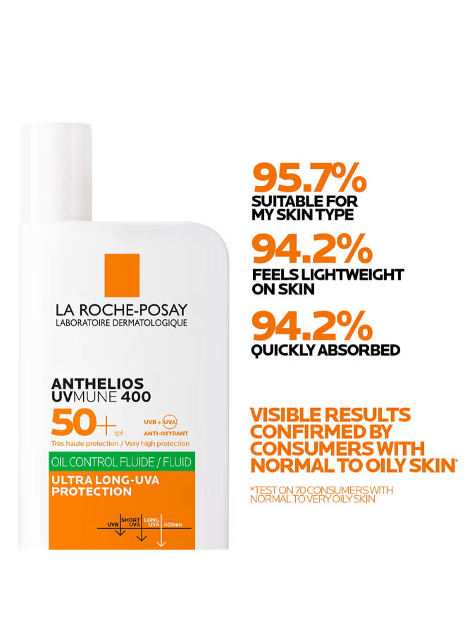 La Roche-Posay Anthelios UVMune 400 SPF 50+ Oil Control Invisible Fluid Sunscreen - 50ml, Sunscreen