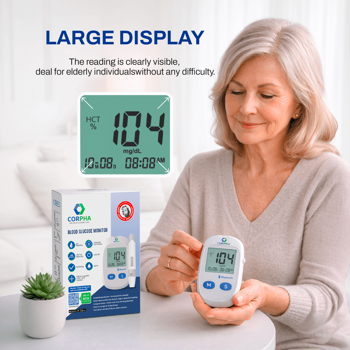 Corpha Blood Sugar Monitor Kit – 1 Monitor + 50 Test Strips & 50 Lancets