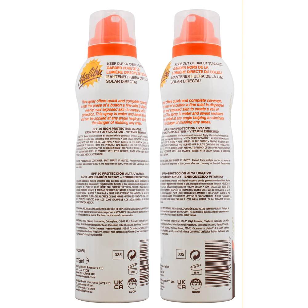 Malibu Kids Continuous Sunscreen Lotion Spray SPF 50 - 175ml, Sunscreen