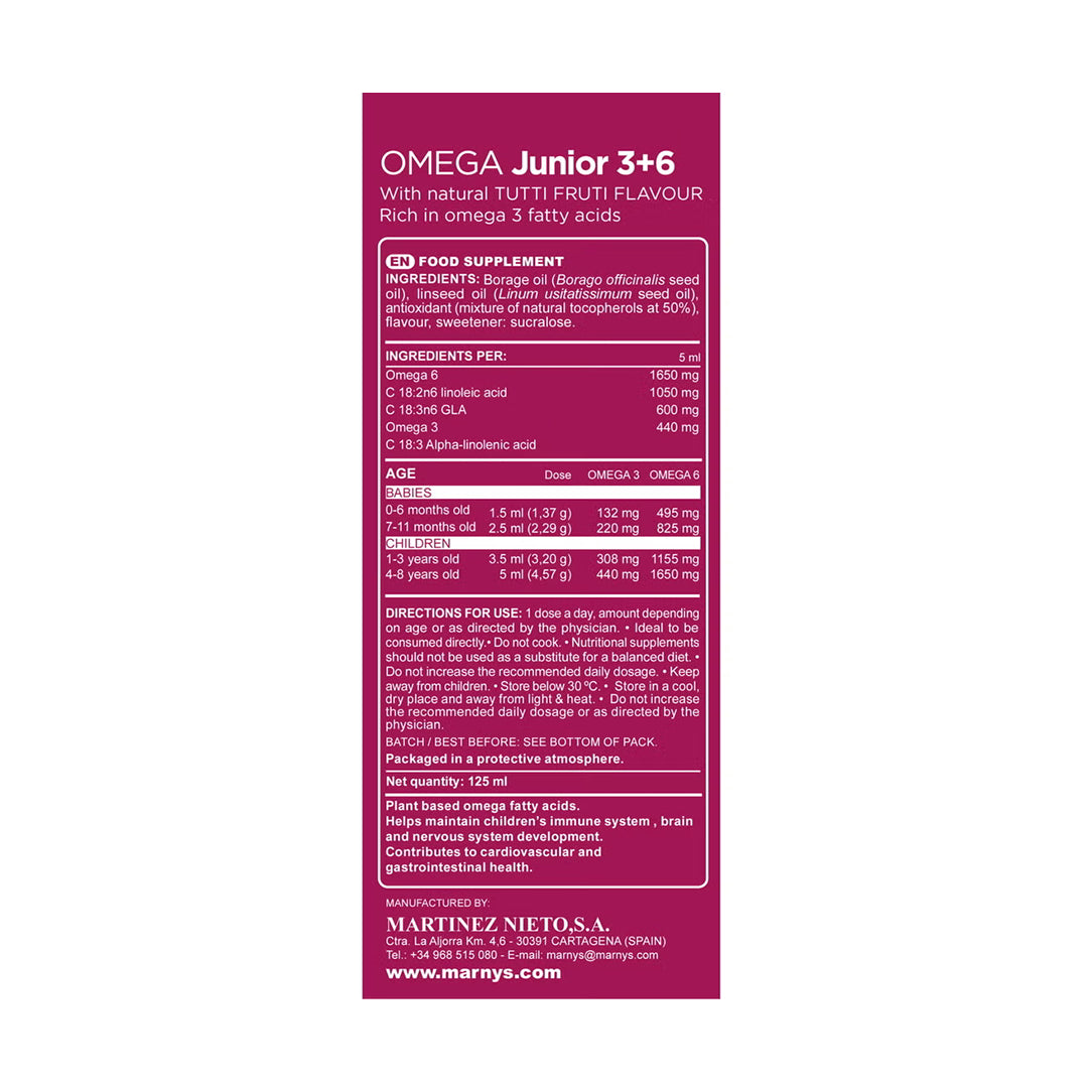 Marnys Omega Junior 3+6 Liquid - 125ml, Amino Acids