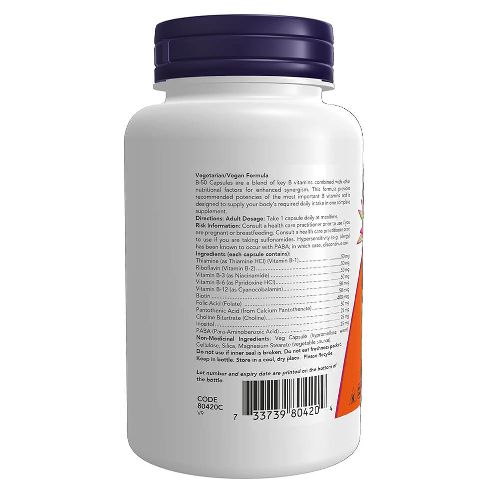 NOW B-Complex B-50 – 100-count capsules for energy & metabolism