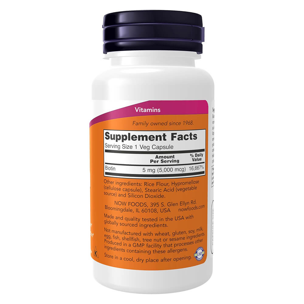 NOW Foods Biotin 5000 mcg – 60 capsules for beauty support