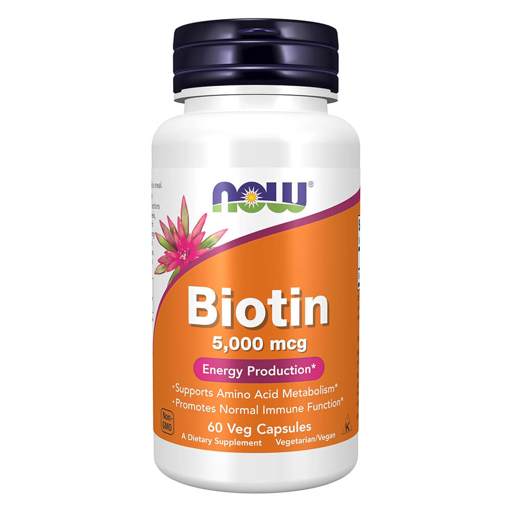 NOW Biotin 5000 mcg – 60 Veg Capsules, Single Vitamins