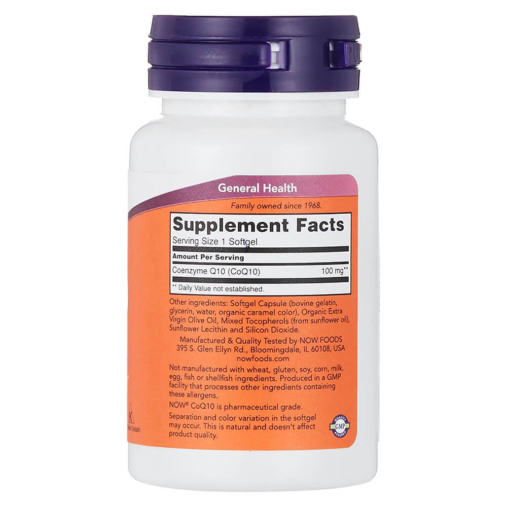 NOW CoQ10 100mg – 50 Softgels,Herbal Supplements