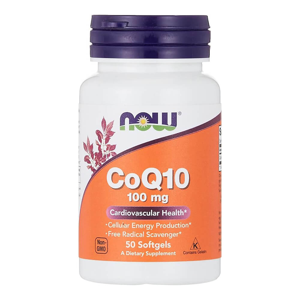 NOW CoQ10 100mg + Vitamin E – 50 softgels for heart health