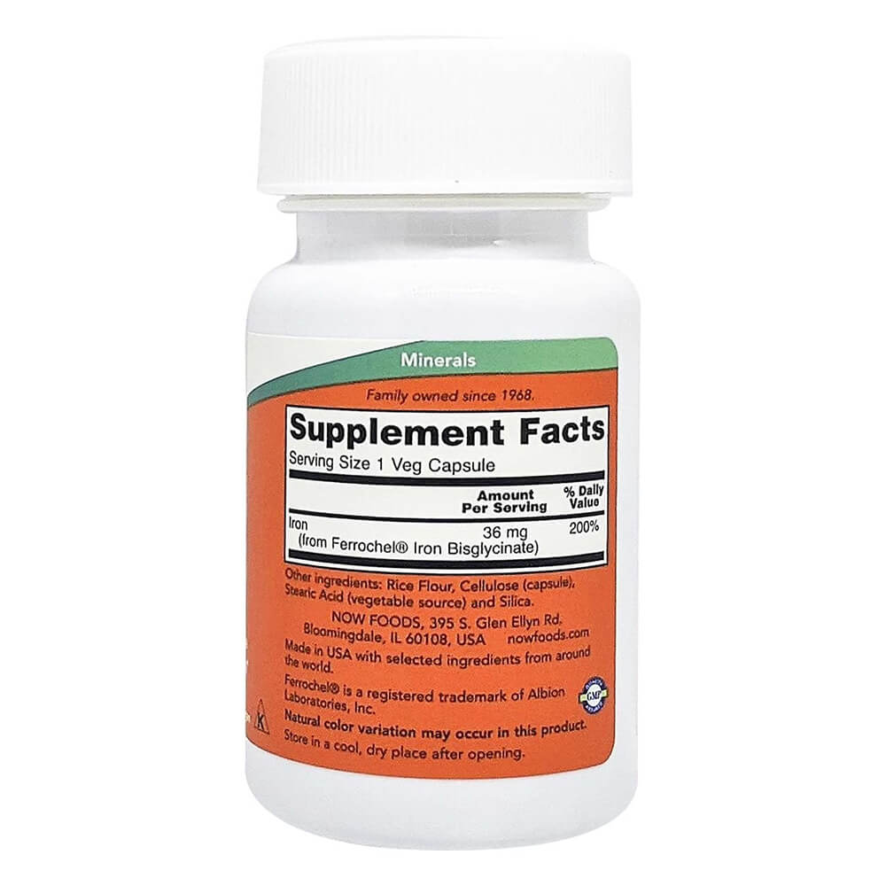 NOW Double Strength Iron 36mg – 30 Capsules, Minerals