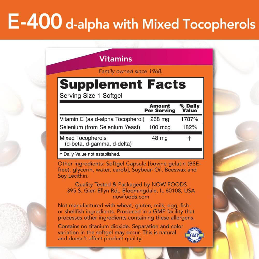 NOW E-400 IU + Selenium – 100 Softgels KNIGHTS PHARMACY