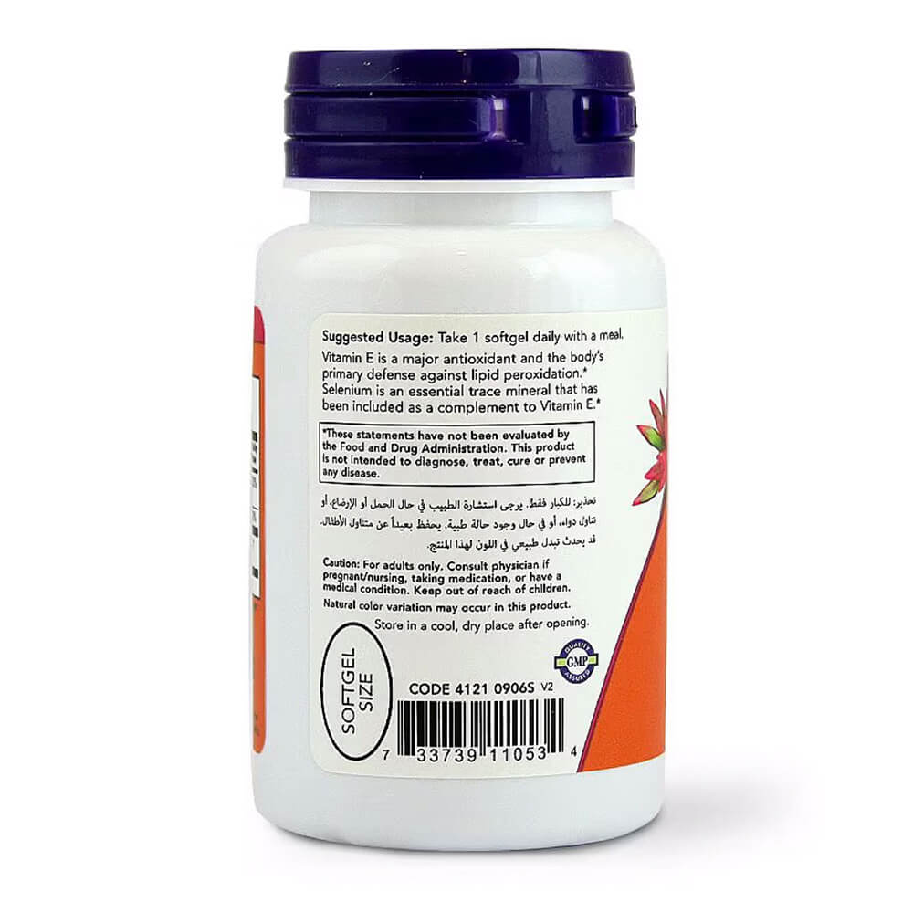 NOW Vitamin E 400 IU + Selenium – 30-count softgels
